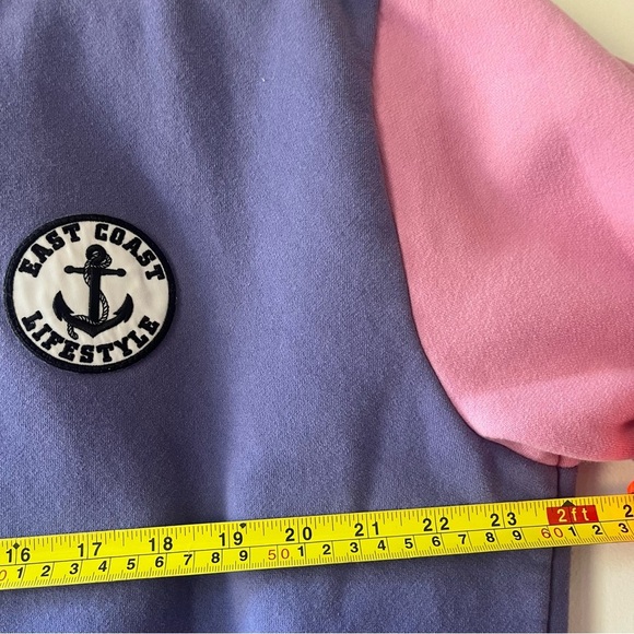 East Coast Lifestyle Colorblock Hoodie XL Unisex Purple Pink Teal Anchor Patch - Picture 8 of 8